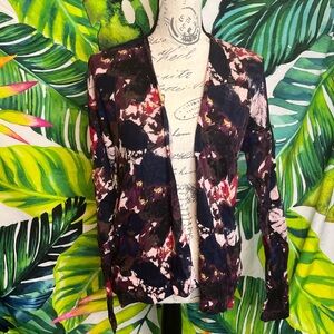 Gap Large Autumn Purple Red Floral Lightweight Slim Fit Open Office Cardigan